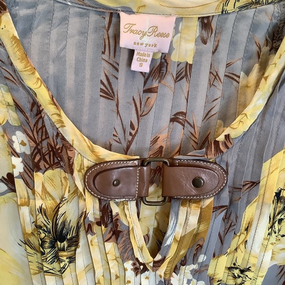 Tracy Reese Silk Gray and Yellow Floral Pullover Top Size Small - Picture 3 of 8